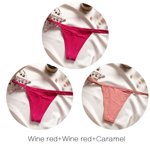 FINETOO M-XL Cotton Bikini Panties T-back Thong Sexy Low Waist Women Underwear Cotton G-String Underpants Femlae Lingerie 3Pcs