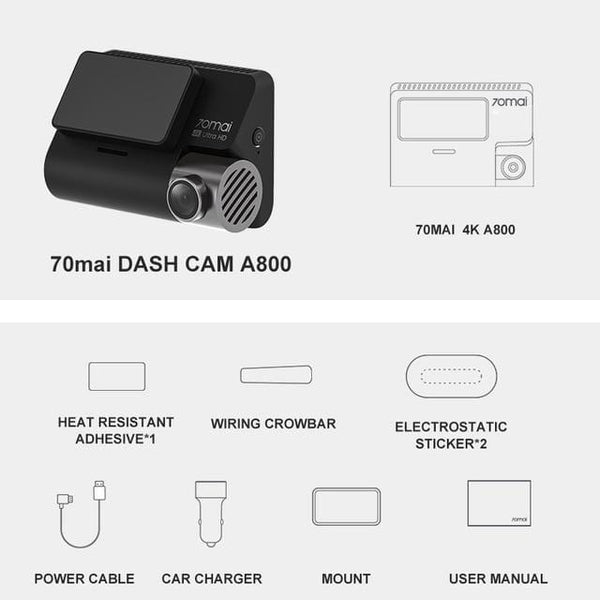 70mai Smart Dash Cam 4K A800 Built-in GPS ADAS 70mai Real 4K Car DVR UHD Cinema-quality Image 24H Parking SONY IMX415 140FOV
