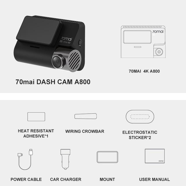 70mai Smart Dash Cam 4K A800 Built-in GPS ADAS 70mai Real 4K Car DVR UHD Cinema-quality Image 24H Parking SONY IMX415 140FOV
