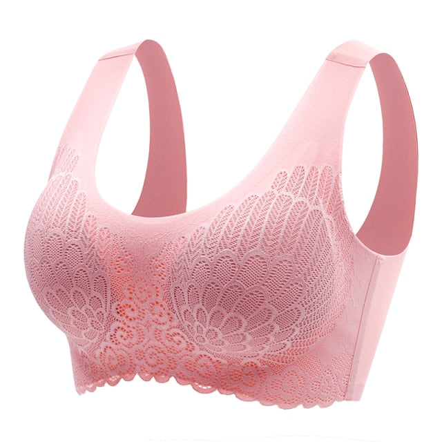 CINOON Plus Size Bras For Women Latex Seamless Bra With Gathers Pad Comfortable Bralette Push Up Brassiere Bra Vest Wireless BH
