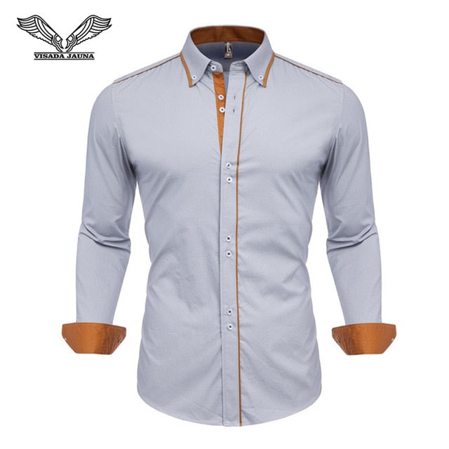 VISADA JAUNA Men Shirts Europe Size New Arrivals Slim Fit Male Shirt Solid Long Sleeve British Style Cotton Men's Shirt Office