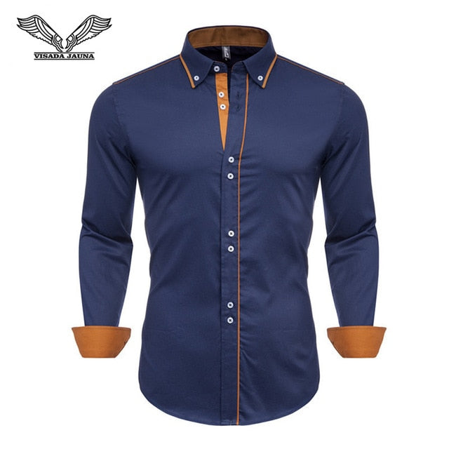VISADA JAUNA Men Shirts Europe Size New Arrivals Slim Fit Male Shirt Solid Long Sleeve British Style Cotton Men's Shirt Office