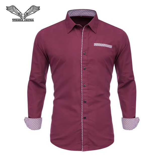 VISADA JAUNA Men Shirts Europe Size New Arrivals Slim Fit Male Shirt Solid Long Sleeve British Style Cotton Men's Shirt Office