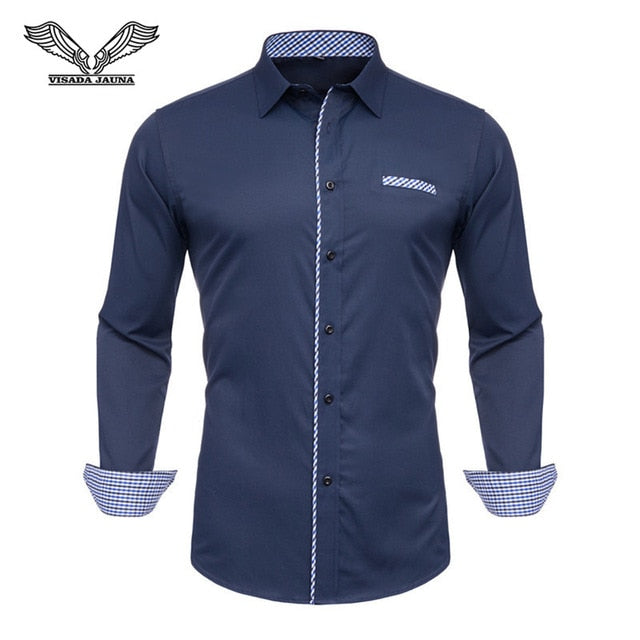 VISADA JAUNA Men Shirts Europe Size New Arrivals Slim Fit Male Shirt Solid Long Sleeve British Style Cotton Men's Shirt Office