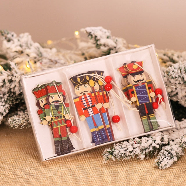 9pcs/box Christmas Car Wooden Pendants Xmas Tree Hanging Ornaments Christmas Decorations for Home Kids Gift Noel Navidad Decor