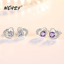 NEHZY 925 Sterling Silver Stud Earrings High Quality Woman Fashion Jewelry New Heart-shaped Amethyst Zircon Hot Sale Earrings