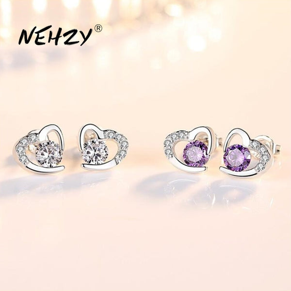 NEHZY 925 Sterling Silver Stud Earrings High Quality Woman Fashion Jewelry New Heart-shaped Amethyst Zircon Hot Sale Earrings