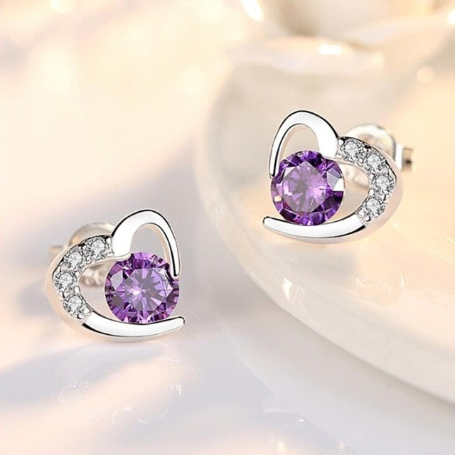 NEHZY 925 Sterling Silver Stud Earrings High Quality Woman Fashion Jewelry New Heart-shaped Amethyst Zircon Hot Sale Earrings