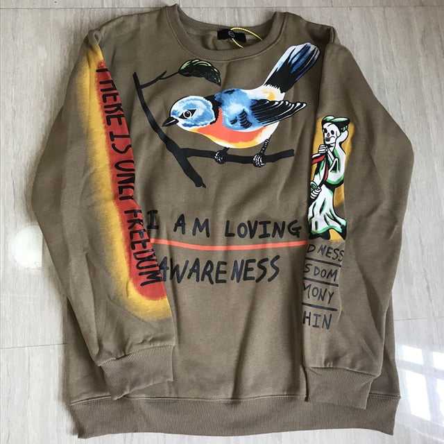 KANYE Smiley Flame Print Round Neck Sweatshirt Men and Women Plus Velvet Streetwear Stranger Things Hoodie Pullover Mens Hoodies