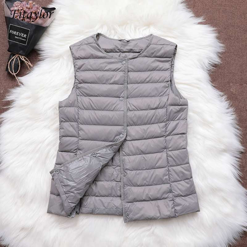 Fitaylor 90% Ultra Light White Duck Down Women Vest Thin Coat Women Duck Down Sleeveless Jacket V Collar Or O Collar Coat