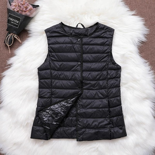 Fitaylor 90% Ultra Light White Duck Down Women Vest Thin Coat Women Duck Down Sleeveless Jacket V Collar Or O Collar Coat