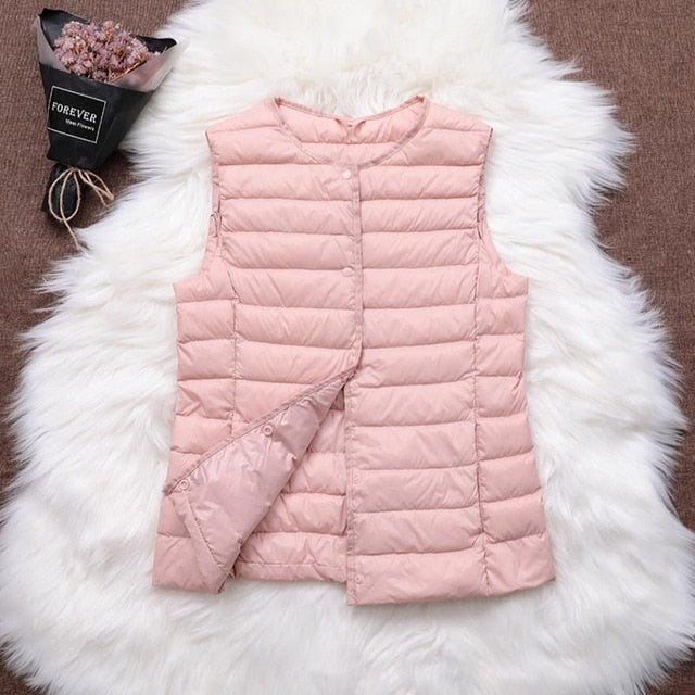 Fitaylor 90% Ultra Light White Duck Down Women Vest Thin Coat Women Duck Down Sleeveless Jacket V Collar Or O Collar Coat