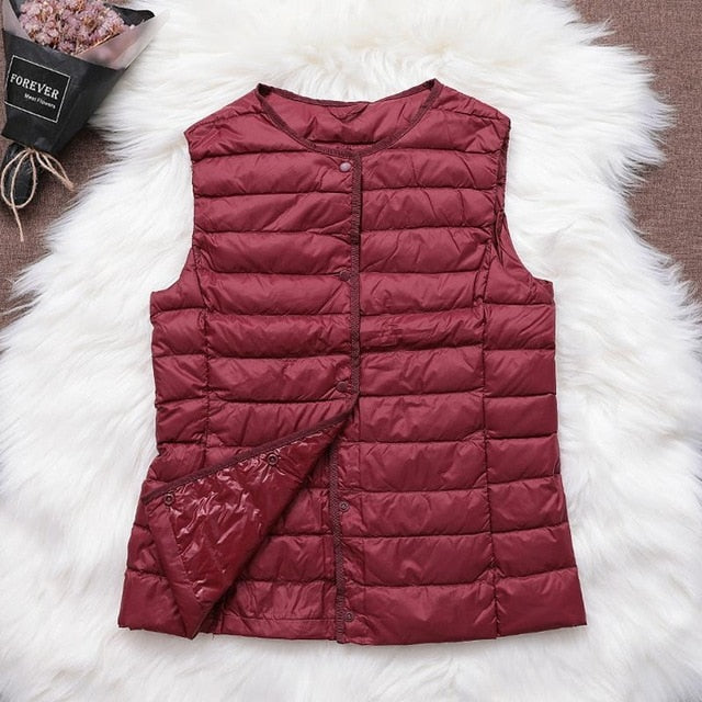 Fitaylor 90% Ultra Light White Duck Down Women Vest Thin Coat Women Duck Down Sleeveless Jacket V Collar Or O Collar Coat