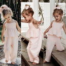 Kids Baby Girls Clothes set Sleeveless Backless Romper T shirt  Overalls Jumpsuit Wide Leg Pants Trousers Outfits