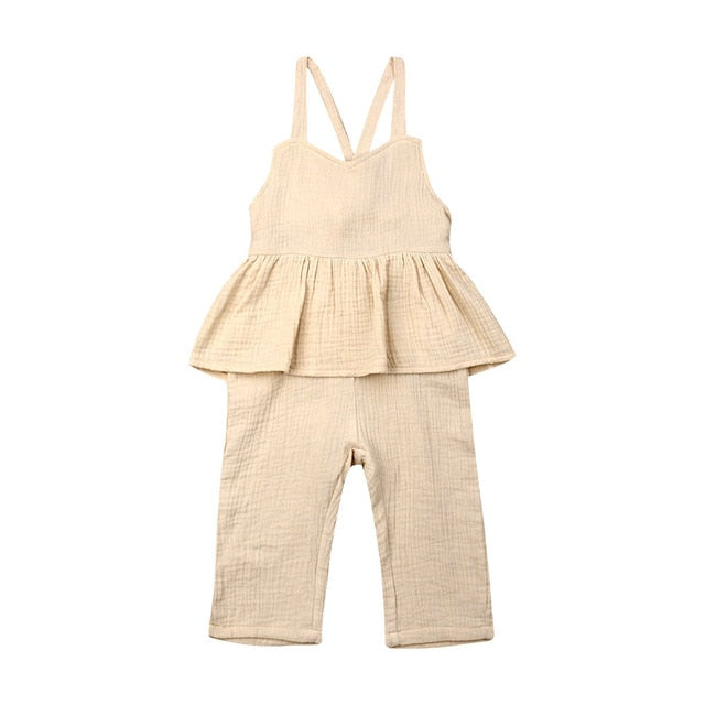 Kids Baby Girls Clothes set Sleeveless Backless Romper T shirt  Overalls Jumpsuit Wide Leg Pants Trousers Outfits