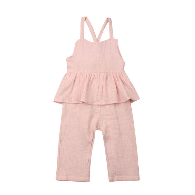Kids Baby Girls Clothes set Sleeveless Backless Romper T shirt  Overalls Jumpsuit Wide Leg Pants Trousers Outfits