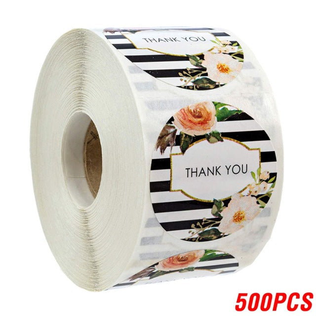 100-500pcs Labels Roll Flower Thank You Stickers Scrapbooking For Gift Decoration Stationery Sticker Seal Label Handmade Sticker