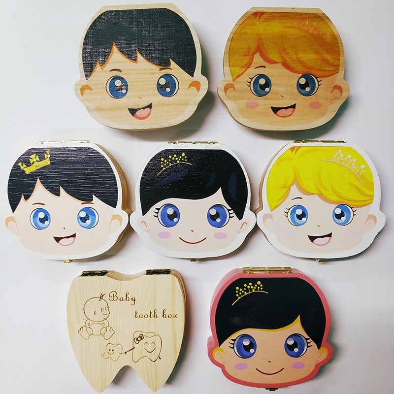 Baby Tooth Box Organizer Spanish English Portuguese Russian Milk Teeth Storage Collect Umbilical Lanugo Save Case Souvenir