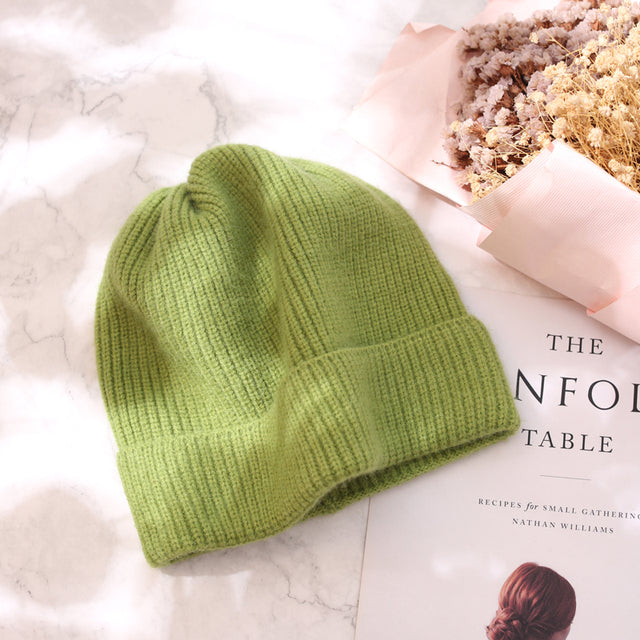 VISROVER  9 colorways new Autumn winter solid color real cashmere beanies for woman cashmere unisex Warm knitted hat wholesales