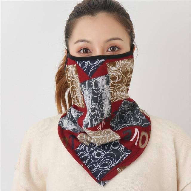 Women Print Face Scarf Winter Spring Mask Female Bandana Designer Warm Foulard Cotton Soft Neck Scarves Ring Wraps Cover 2020