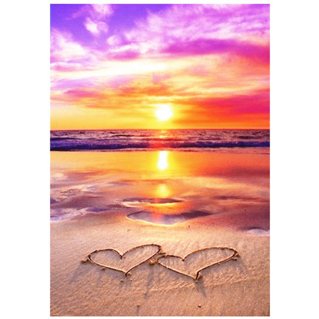 5D Diamond Painting Sunset/Love Beach DIY Round Full Diamond Embroidery Kit Landscape Home Decoration Crafts 30*40cm