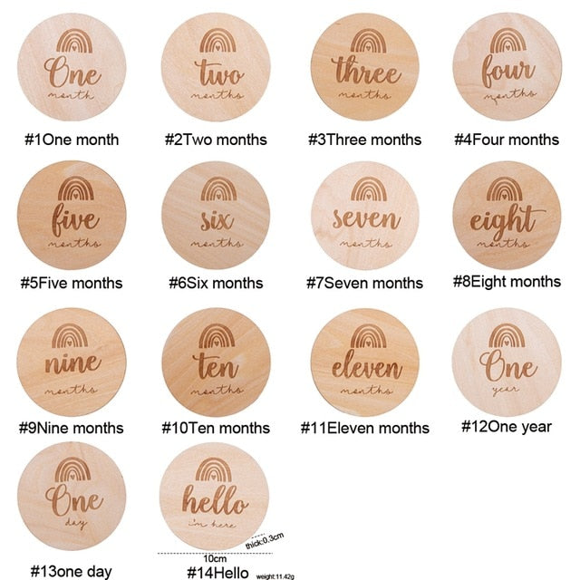 Wooden Baby Month Milestone Card Newborn Birth Month Birthday Milestone Wooden Teether Baby Kids Photography Props Toy