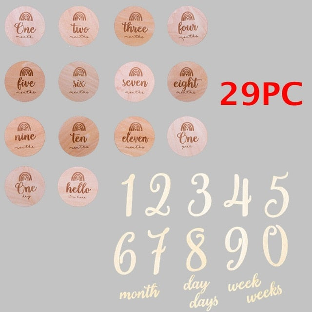 Wooden Baby Month Milestone Card Newborn Birth Month Birthday Milestone Wooden Teether Baby Kids Photography Props Toy