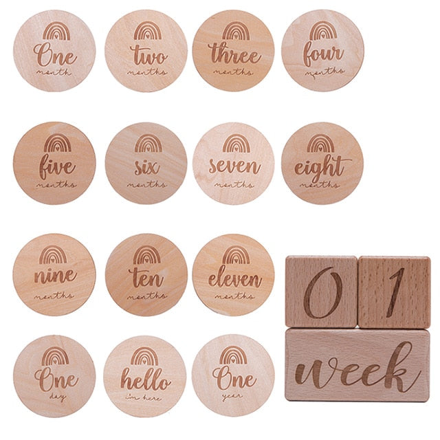 Wooden Baby Month Milestone Card Newborn Birth Month Birthday Milestone Wooden Teether Baby Kids Photography Props Toy