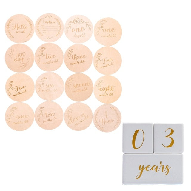 Wooden Baby Month Milestone Card Newborn Birth Month Birthday Milestone Wooden Teether Baby Kids Photography Props Toy