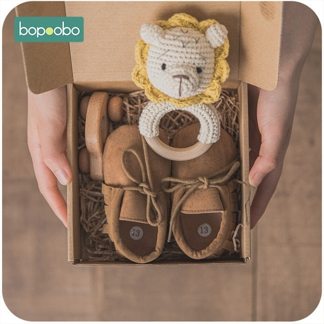 Bopoobo 1Set Bath Toys Set Kid Swaddle Wrap Baby Milestones Brush Rattle Bracelet Bibs Photography Supplies Birth Gift Product