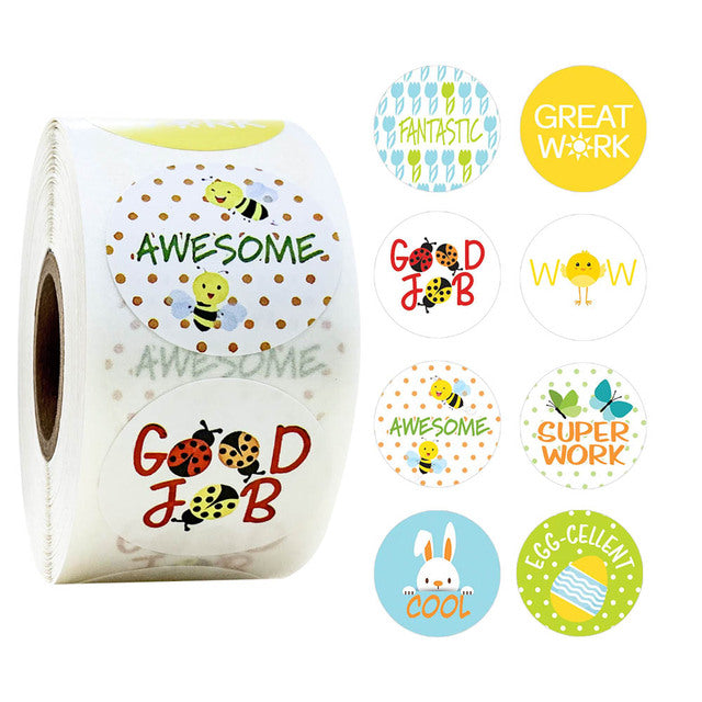 500 Pcs Reward Stickers Motivational Stickers Roll for Kids for School Reward Students Teachers Cute Animals Stickers Labels