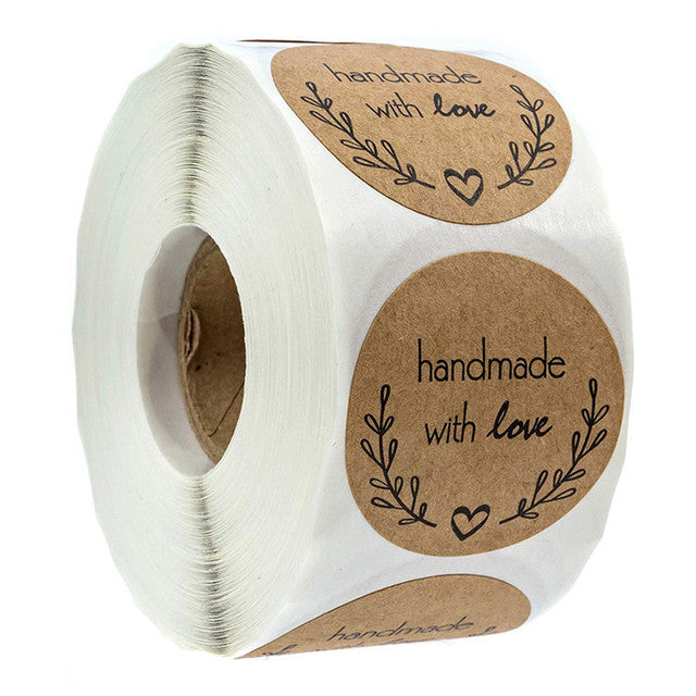 round"Handmade with love" Stickers seal labels roll sticker for Package decorate handmade sticker stationery supplies50-500pcs