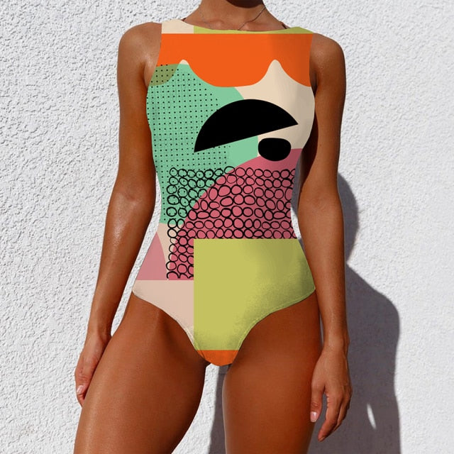 Sexy Print One Piece 2020 Swimsuit Closed Large Size Swimwear Push Up Women Flower Vintage Body Swim Beach Pool Bathing Suit