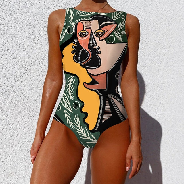Sexy Print One Piece 2020 Swimsuit Closed Large Size Swimwear Push Up Women Flower Vintage Body Swim Beach Pool Bathing Suit