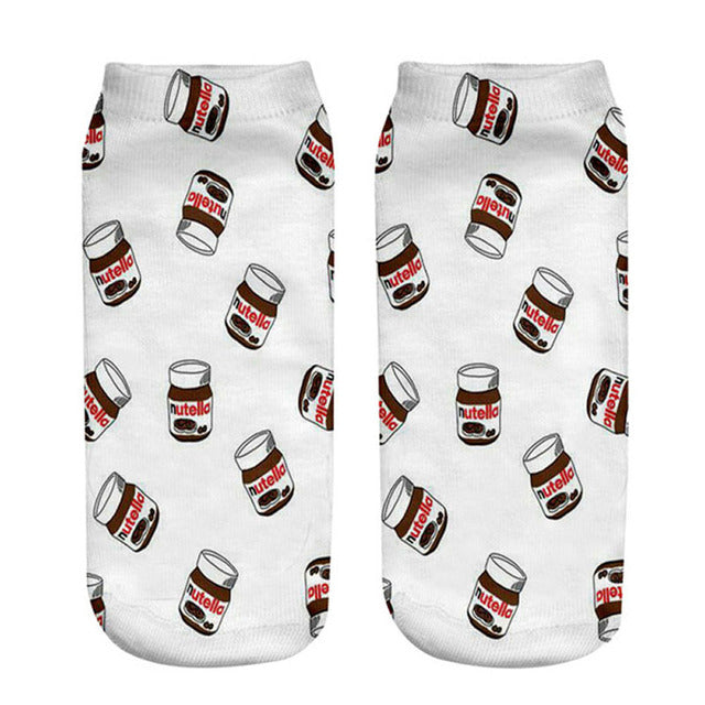 Women Funny Cute 3D Print Foods White Nutella Character Socks Unisex Happy Cartoon Donuts Biscuit Dessert Gift Sokken Dropship