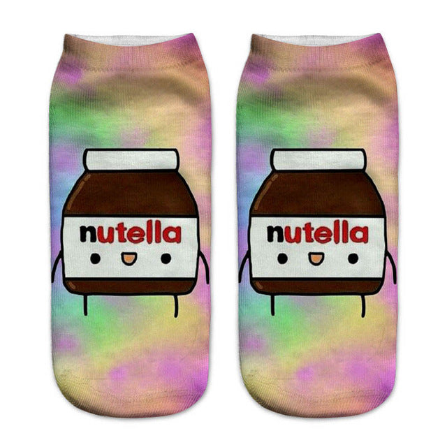 Women Funny Cute 3D Print Foods White Nutella Character Socks Unisex Happy Cartoon Donuts Biscuit Dessert Gift Sokken Dropship