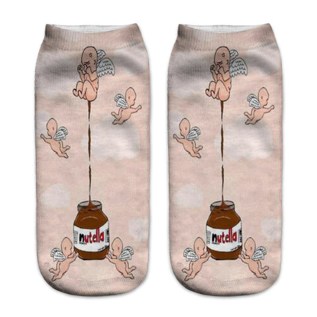 Women Funny Cute 3D Print Foods White Nutella Character Socks Unisex Happy Cartoon Donuts Biscuit Dessert Gift Sokken Dropship