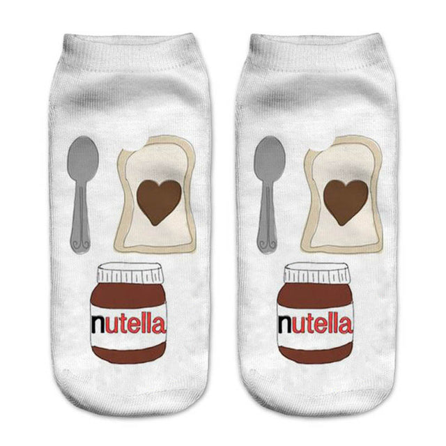 Women Funny Cute 3D Print Foods White Nutella Character Socks Unisex Happy Cartoon Donuts Biscuit Dessert Gift Sokken Dropship