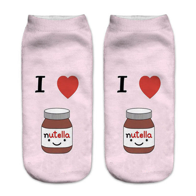 Women Funny Cute 3D Print Foods White Nutella Character Socks Unisex Happy Cartoon Donuts Biscuit Dessert Gift Sokken Dropship