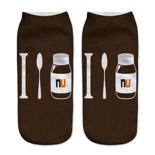 Women Funny Cute 3D Print Foods White Nutella Character Socks Unisex Happy Cartoon Donuts Biscuit Dessert Gift Sokken Dropship