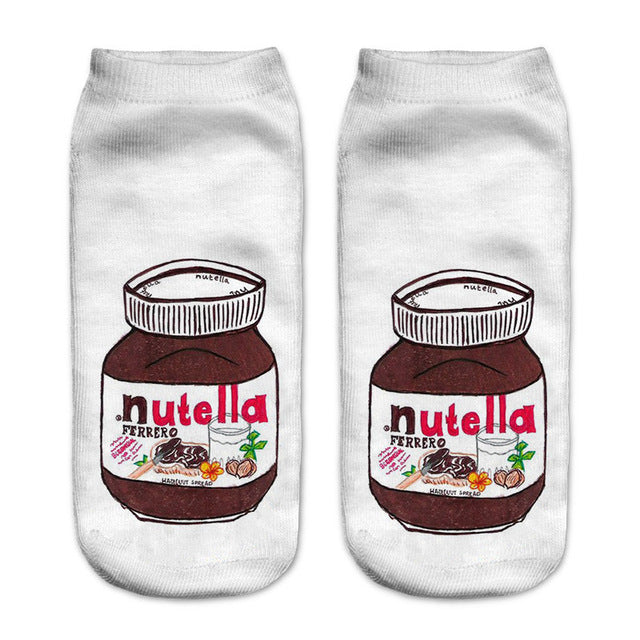Women Funny Cute 3D Print Foods White Nutella Character Socks Unisex Happy Cartoon Donuts Biscuit Dessert Gift Sokken Dropship