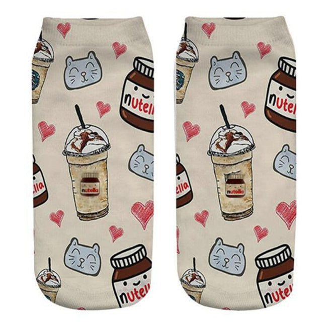 Women Funny Cute 3D Print Foods White Nutella Character Socks Unisex Happy Cartoon Donuts Biscuit Dessert Gift Sokken Dropship