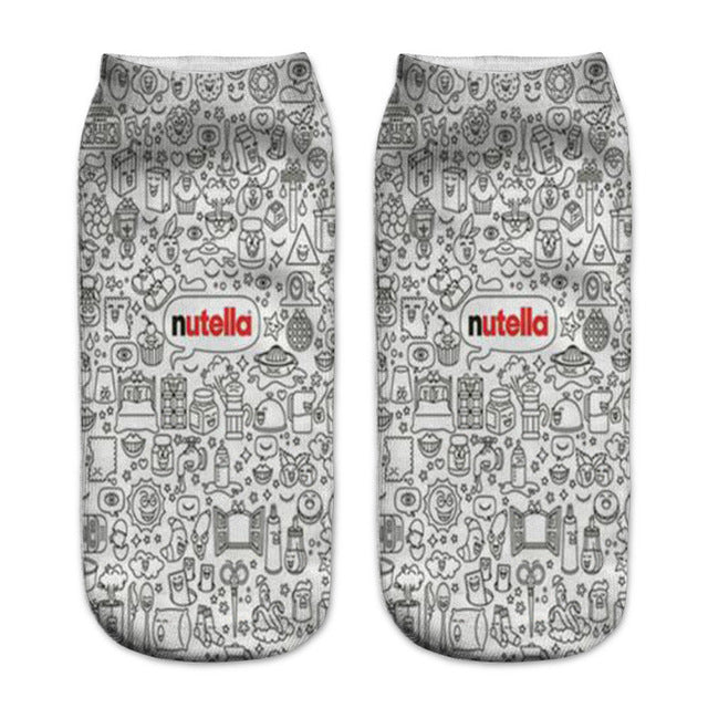 Women Funny Cute 3D Print Foods White Nutella Character Socks Unisex Happy Cartoon Donuts Biscuit Dessert Gift Sokken Dropship