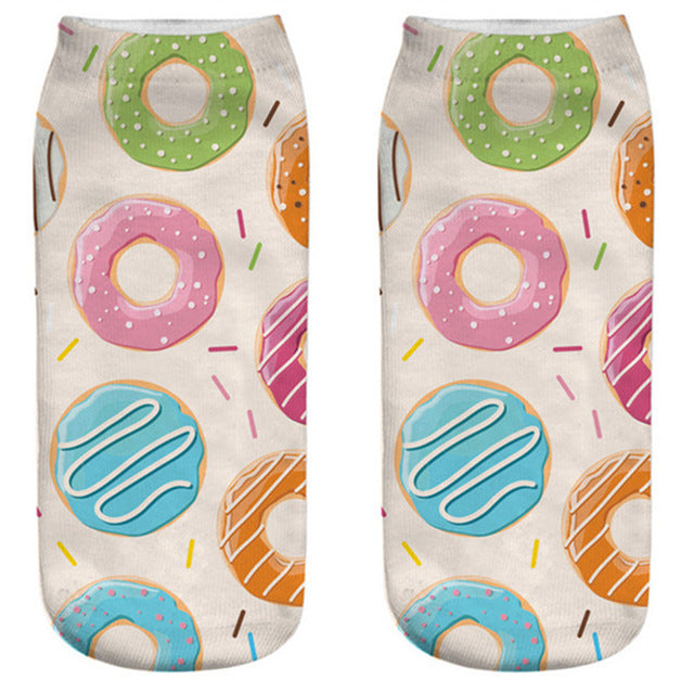 Women Funny Cute 3D Print Foods White Nutella Character Socks Unisex Happy Cartoon Donuts Biscuit Dessert Gift Sokken Dropship