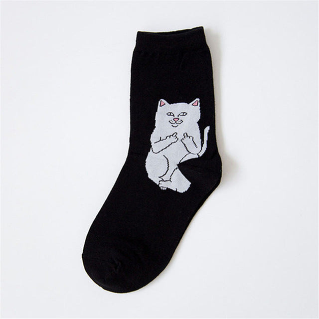 1 Pair Autumn Winter Women Cotton Socks Art Funny Alien Planet Creative Funny Cartoon Cat Breathable Socks Couple socks