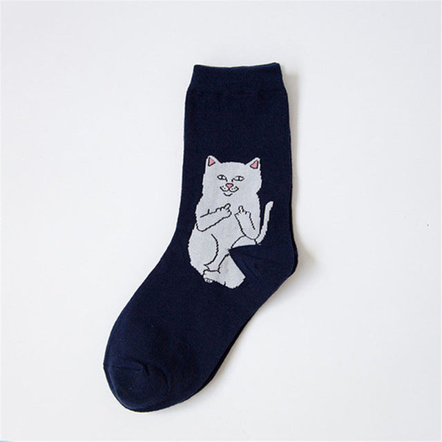 1 Pair Autumn Winter Women Cotton Socks Art Funny Alien Planet Creative Funny Cartoon Cat Breathable Socks Couple socks