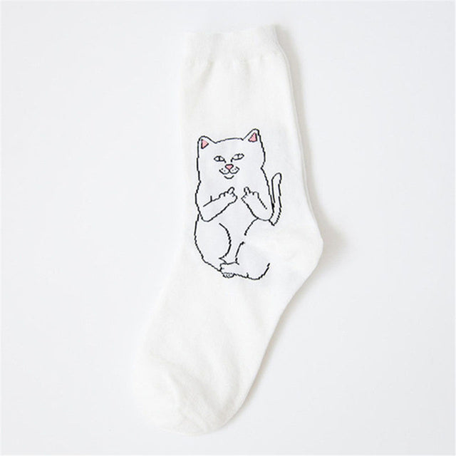 1 Pair Autumn Winter Women Cotton Socks Art Funny Alien Planet Creative Funny Cartoon Cat Breathable Socks Couple socks