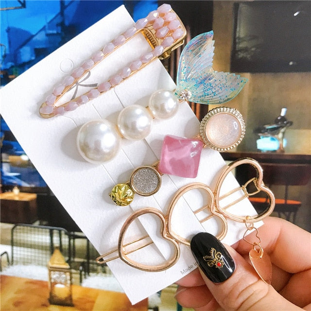4pcs/set Women Hair Accessories Jewelry Korean Simulation Pearl Barrette Love Hearts Hair Clips For Girls Pink Hairpins 2020 New