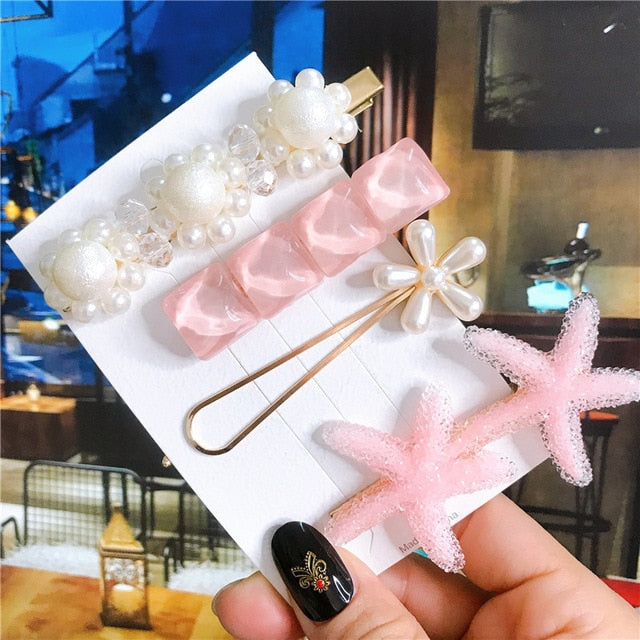 4pcs/set Women Hair Accessories Jewelry Korean Simulation Pearl Barrette Love Hearts Hair Clips For Girls Pink Hairpins 2020 New