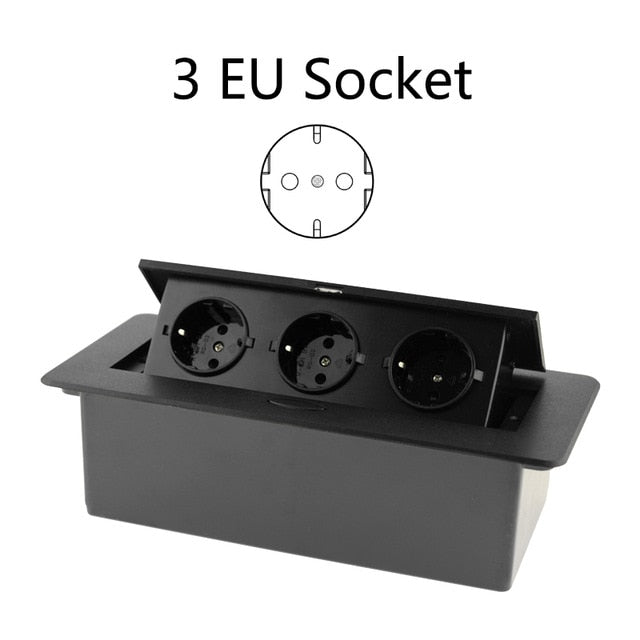 Desktop Socket Table Outlet 2 3 DE EU FR Socket With USB Charging Slow Pop Up Black Silver Aluminum Alloy Cover For Meeting Room
